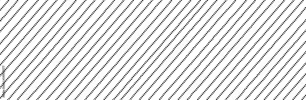 Diagonal dashed lines pattern on white background. Dotted lines pattern for backdrop and wallpaper template. Simple realistic broken lines with repeat stripes texture. Geometric background, vector - obrazy, fototapety, plakaty 