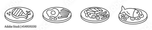 Conjunto de iconos de platos de comida de restaurante. Menú de alimentos. Ilustración vectorial