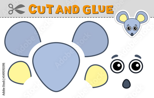 Cut out applique and glue a mouse head. Vector illustration. Paper game for children's creativity, activity and learning