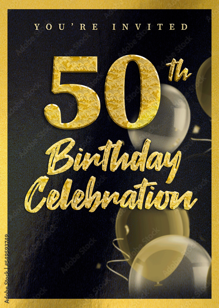 50th Birthday Celebration Invitation Template Design Black Gold with ...