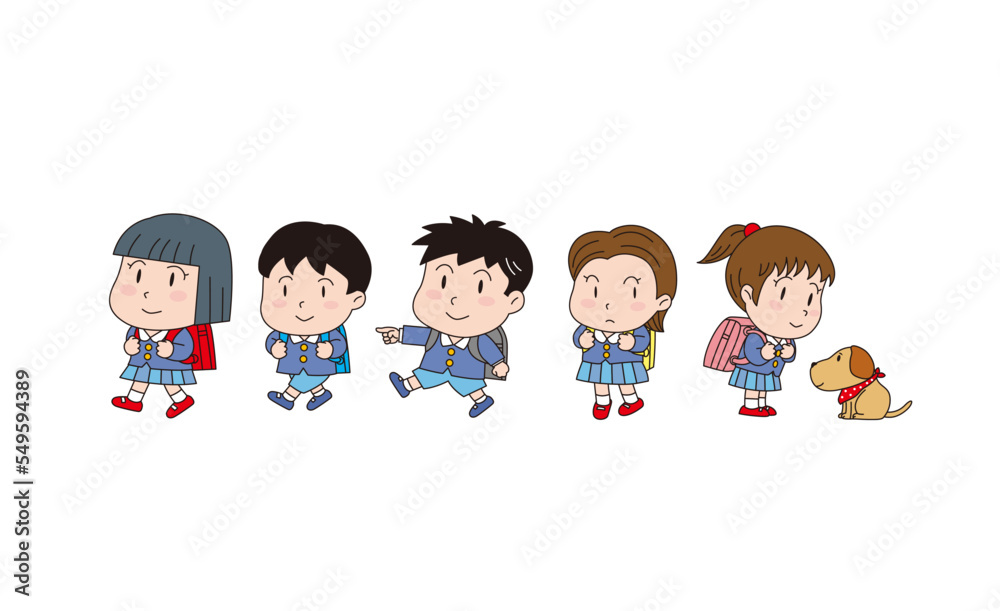 かわいい新入生・小学生の通学イラスト かわいい新入生・小学生の通学イラスト