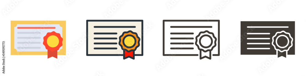 Diploma icon. Vector quality certificate with seal. Thin line illustration design. 3 different styles Diploma icon. Vector quality certificate with seal. Thin line illustration design. 3 different styles