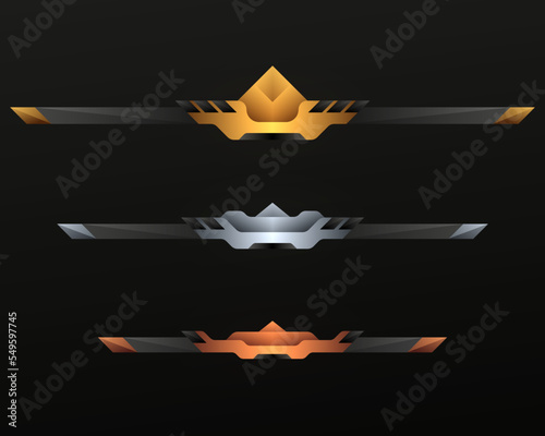 Game level rank bars with gold, silver and bronze template for game ui design