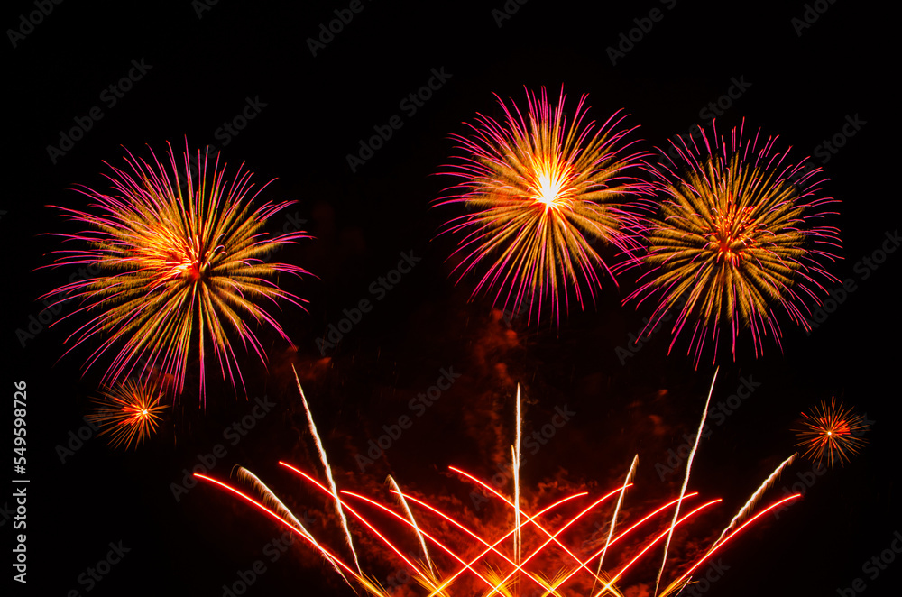 Fireworks show. New year's eve fireworks celebration.