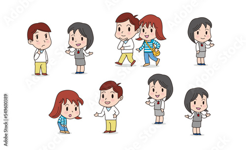 カワイイ女性が案内するイベント、展示場案内のイラスト