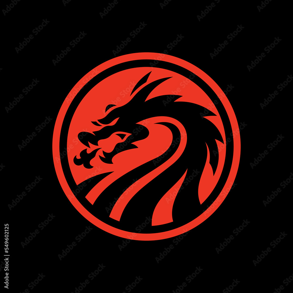 Dragon head silhouette logo design, dragon vector icon on dark background Dragon head silhouette logo design, dragon vector icon on dark background