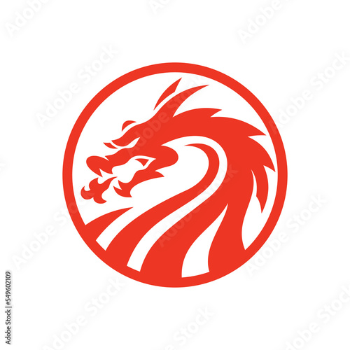 Dragon circle silhouette logo design, dragon vector icon