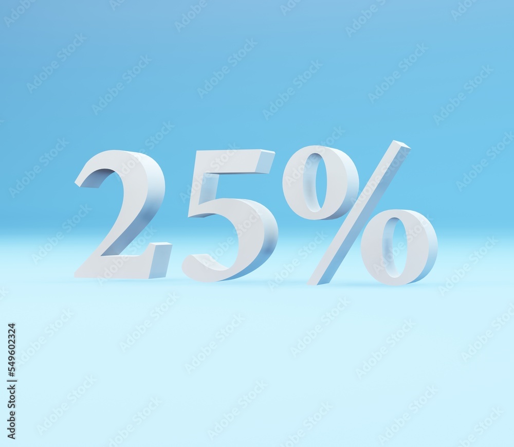 3D Illustrator Number 25 percent best for winter sale event background 3D Illustrator Number 25 percent best for winter sale event background