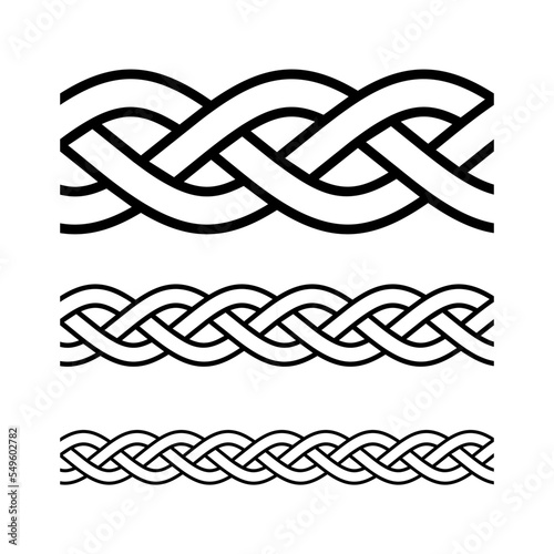 3 Strand Braid Hair Rope Knot Border Frame  Seamless Pattern Vector Illustration