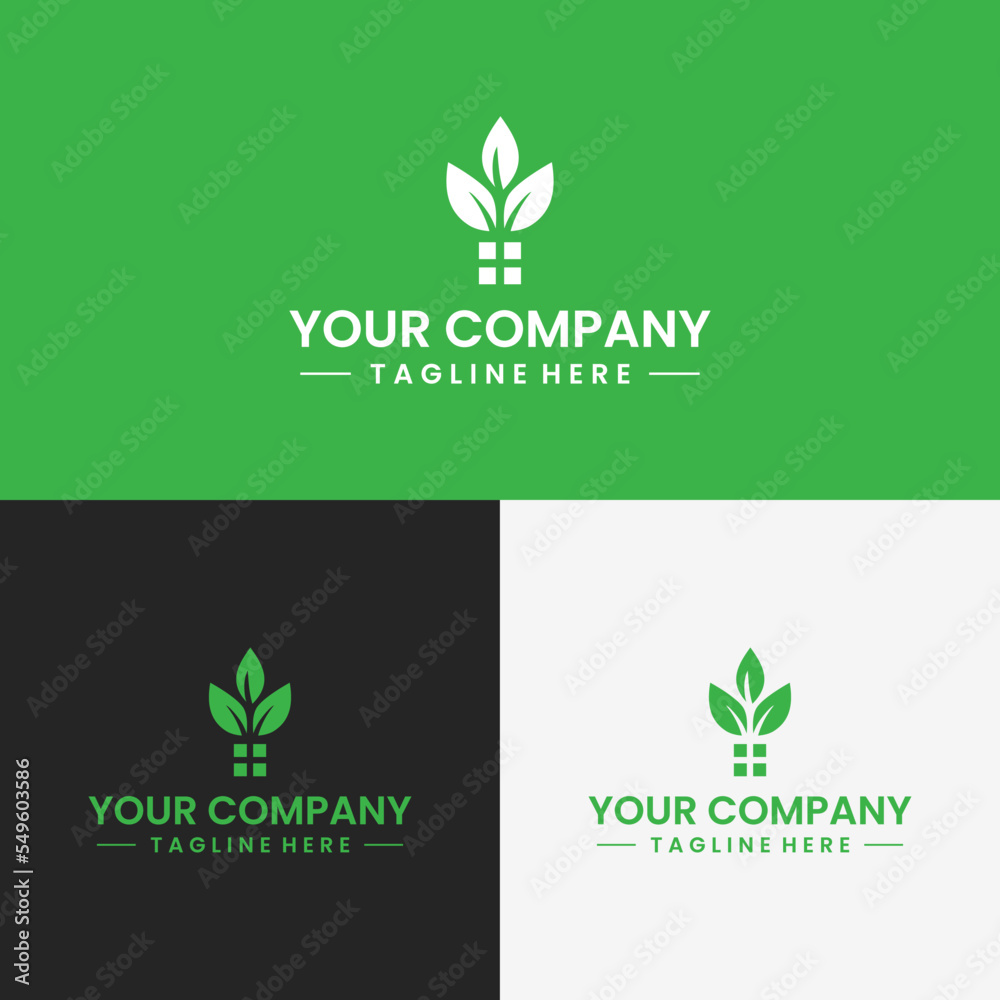 your company's green logo branding, with leaf and window icon your company's green logo branding, with leaf and window icon