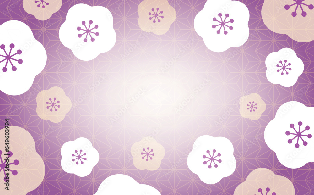 日本らしい梅模様の和風お祝いフレーム素材_紫と金_文字なし