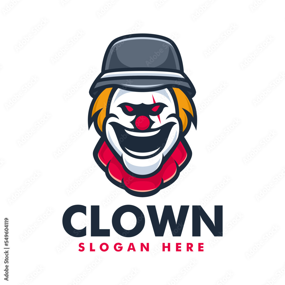 Vector Logo Illustration Clown Mascot Cartoon Style.