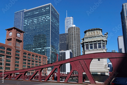 Iron lift bridge at La Salle Street, with view eastward along the Chicago River