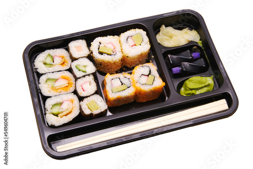 Sushi take out in a box isolated on transparency photo png file