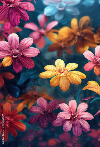Detailed illustration. Vivid exotic flower bouquet.  Beautiful Natural Background