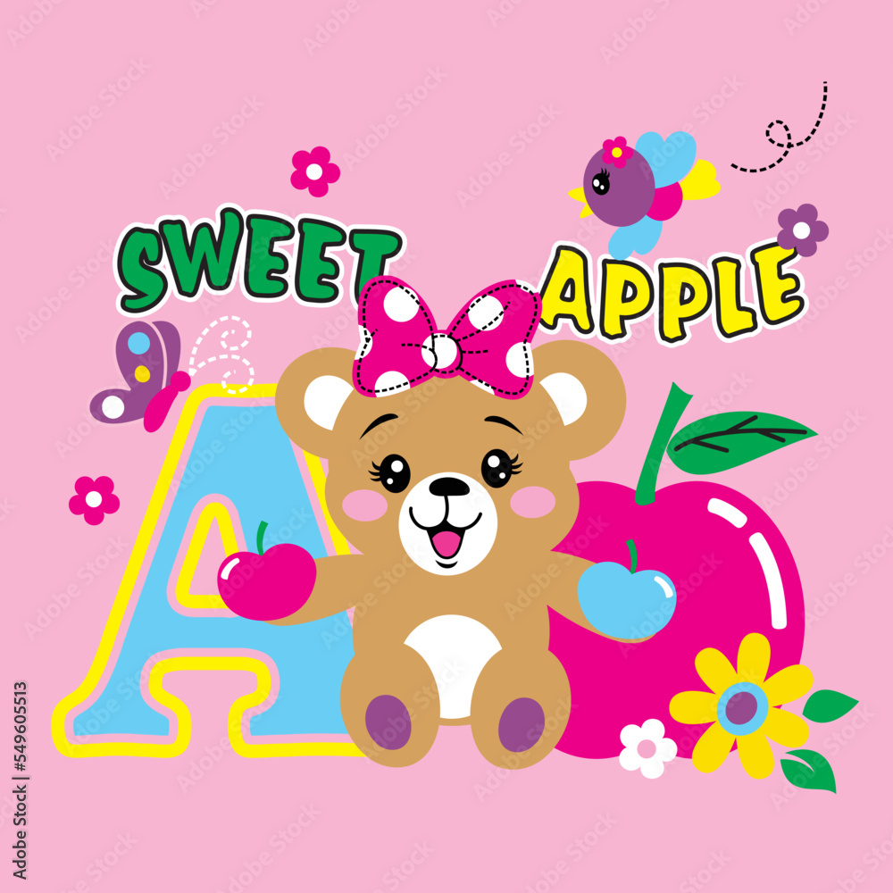 bear and apple tree funny animal cartoon