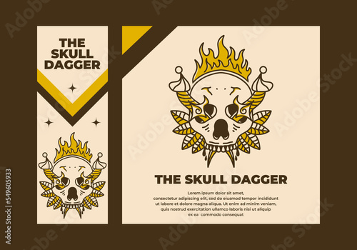 Vintage art illustration of a skull and dagger