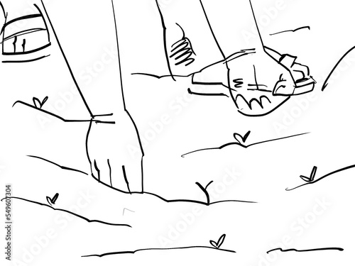 An Illustration of hands planting seeds in the ground