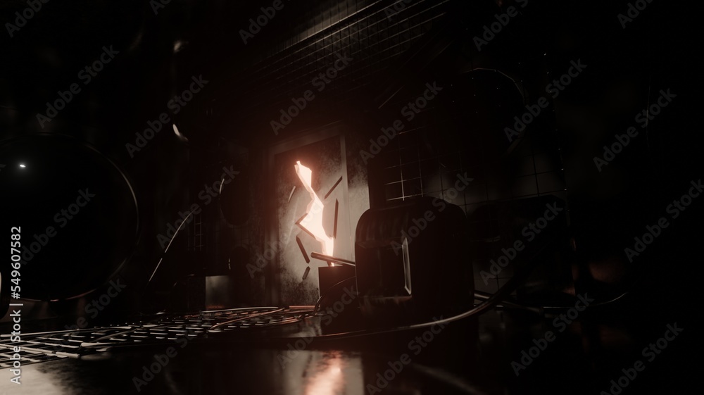 Laboratory interior with lighting underground in dark scene 3D rendering sci-fi wallpaper backgrounds