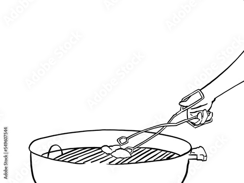 An Illustration of a hand with braai tongs flipping a peice of chicken photo