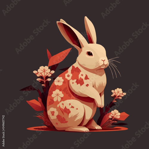 Happy chinese new year 2023 year of the rabbit zodiac background flower lantern