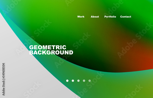 Landing page abstract liquid background. Flowing shapes, round design and circle. Web page for website or mobile app wallpaper