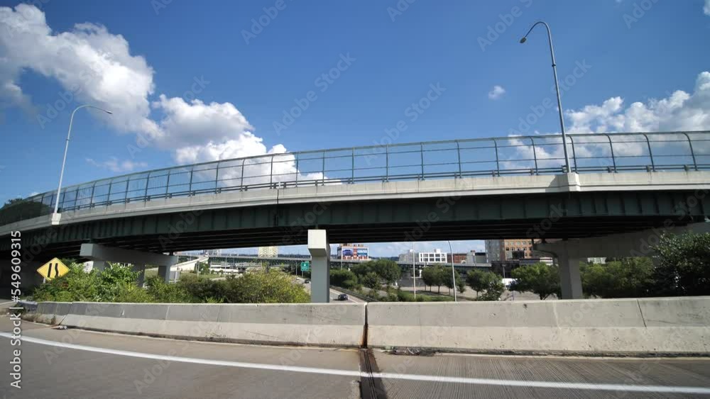 Driving in Cincinnati OH USA Suburbs, Right Seat Passenger POV of Elevated Road on Sunny Day Driving in Cincinnati OH USA Suburbs, Right Seat Passenger POV of Elevated Road on Sunny Day
