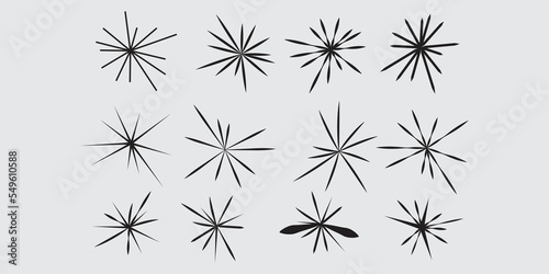 Set of lights, fireworks, vector for decoration in artwork design. Black color on gray background Work towards creative use.