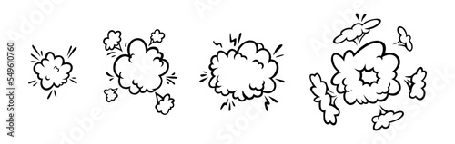 Comic boom effect clouds. Set of explosion bubbles and smoke. Vector illustration isolated on white background