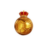 3d realistic gold king crown with soccer ball isolated. on a transparent background (PNG).
