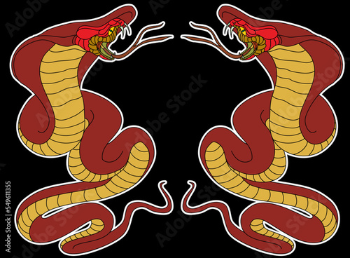 sticker snake tattoo style Cobra vector. snake cobra tattoo.Hand drawn Chinese snake. sticker snake cobra tattoo style Cobra vector. 