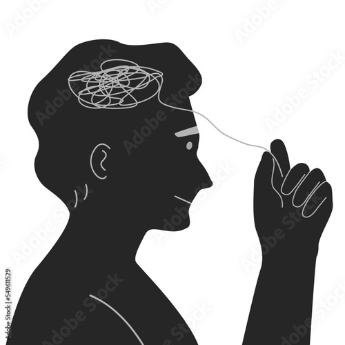 The silhouette of human is understanding and managing his stress or depress, mental health concept. flat vector illustration.	