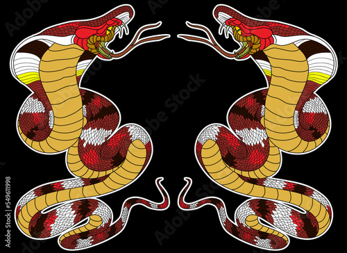 sticker snake tattoo style Cobra vector. snake cobra tattoo.Hand drawn Chinese snake. sticker snake cobra tattoo style Cobra vector. 