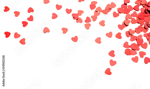 Red hearts confetti background for valentine or celebrations isolated on transparency or white  photo png file
