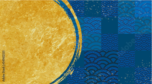 正月のデザイン素材。金色の金箔をあしらった、和柄のテンプレート。わびさびを感じる背景。