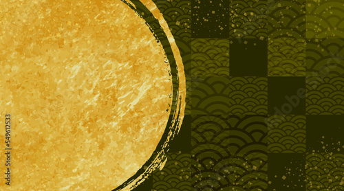 正月のデザイン素材。金色の金箔をあしらった、和柄のテンプレート。わびさびを感じる背景。