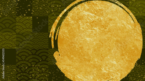 正月のデザイン素材。金色の金箔をあしらった、和柄のテンプレート。わびさびを感じる背景。