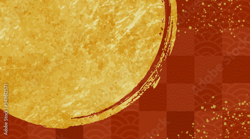 正月のデザイン素材。金色の金箔をあしらった、和柄のテンプレート。わびさびを感じる背景。