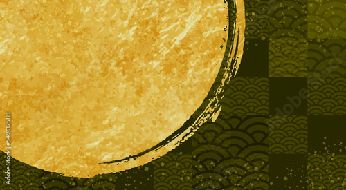 正月のデザイン素材。金色の金箔をあしらった、和柄のテンプレート。わびさびを感じる背景。