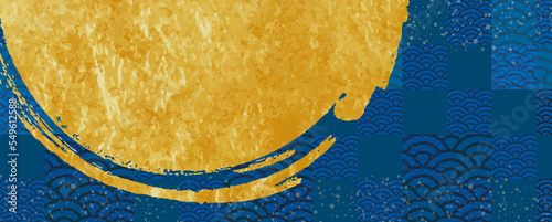 正月のデザイン素材。金色の金箔をあしらった、和柄のテンプレート。わびさびを感じる背景。