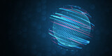 Hi-tech communication illustration on a blue background. 5G high-speed information transmission technology. The global wireless standard concept.