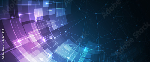 Hi-tech vector illustration with various technology elements. Abstract global sci fi concept. Digital internet communication on blue background. Wide Cyber security internet and networking concept.