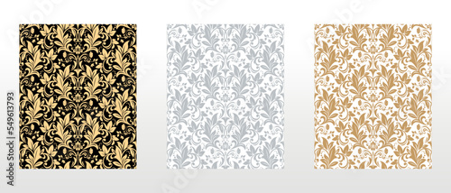 Wallpapers in the style of Baroque. Seamless vector backgrounds. Set of colored floral ornaments. Graphic patterns for fabric, wallpaper, packaging. Ornate Damask flower ornaments