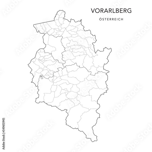 Administrative Map of the State of Vorarlberg with Municipalities (Gemeinden) and Districts (Bezirke) as of 2022 - Austria - Vector Map photo