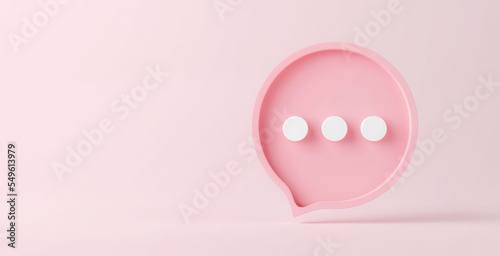 Blank speech icon dialog bubble isolated on pink 3d background with pink message speak symbol or communication talk chatting balloon sign and social chat dialogue button simple conversation.