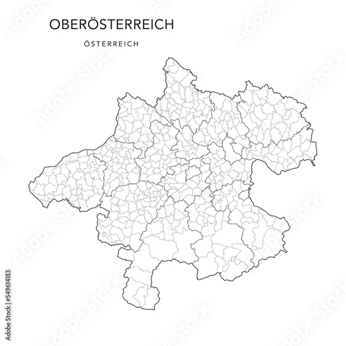 Administrative Map of the State of Upper Austria (Oberösterreich) with Municipalities (Gemeinden) and Districts (Bezirke) as of 2022 - Austria - Vector Map