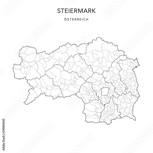 Administrative Map of the State of Styria  Steiermark  with Municipalities  Gemeinden   Subdistricts  Bereich  and Districts  Bezirke  as of 2022 - Austria - Vector Map