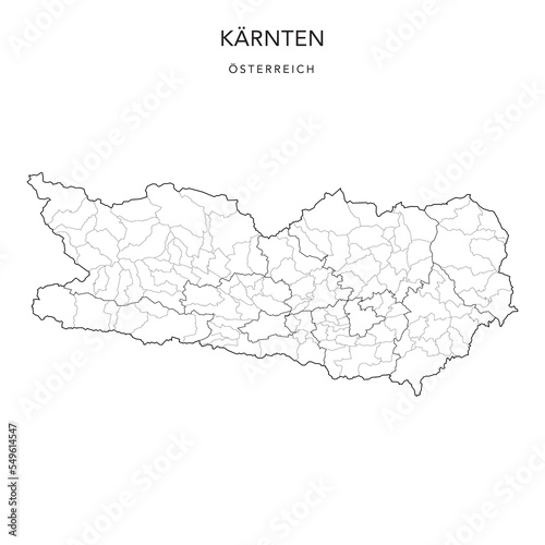 Administrative Map of the State of Carinthia (Kärnten) with Municipalities (Gemeinden) and Districts (Bezirke) as of 2022 - Austria - Vector Map