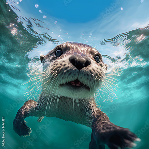 Illustration of cute otter diving underwater photo