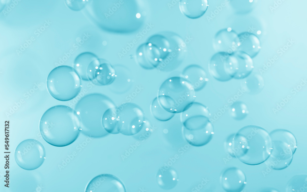 Abstract Beautiful Transparent Blue Soap Bubbles Background. Freshness Soap Sud Bubbles Water.	
